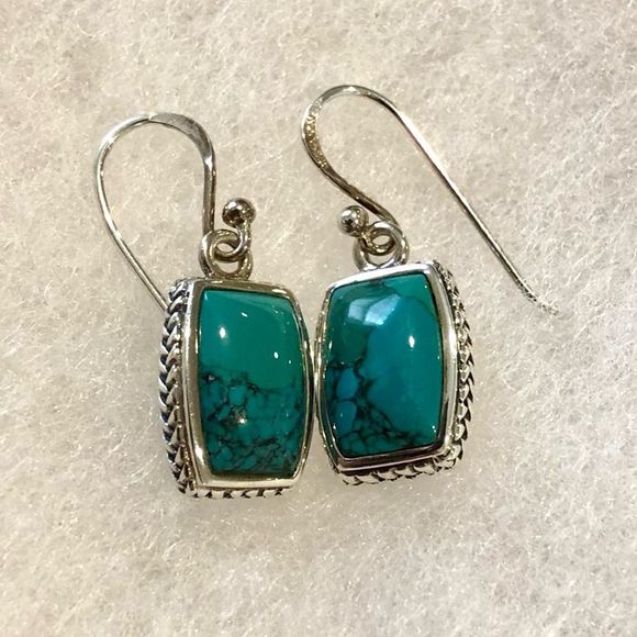 BARSE Turquoise Sterling Silver Rope Braid Framed Drop Earrings NWT - Picture 1 of 8